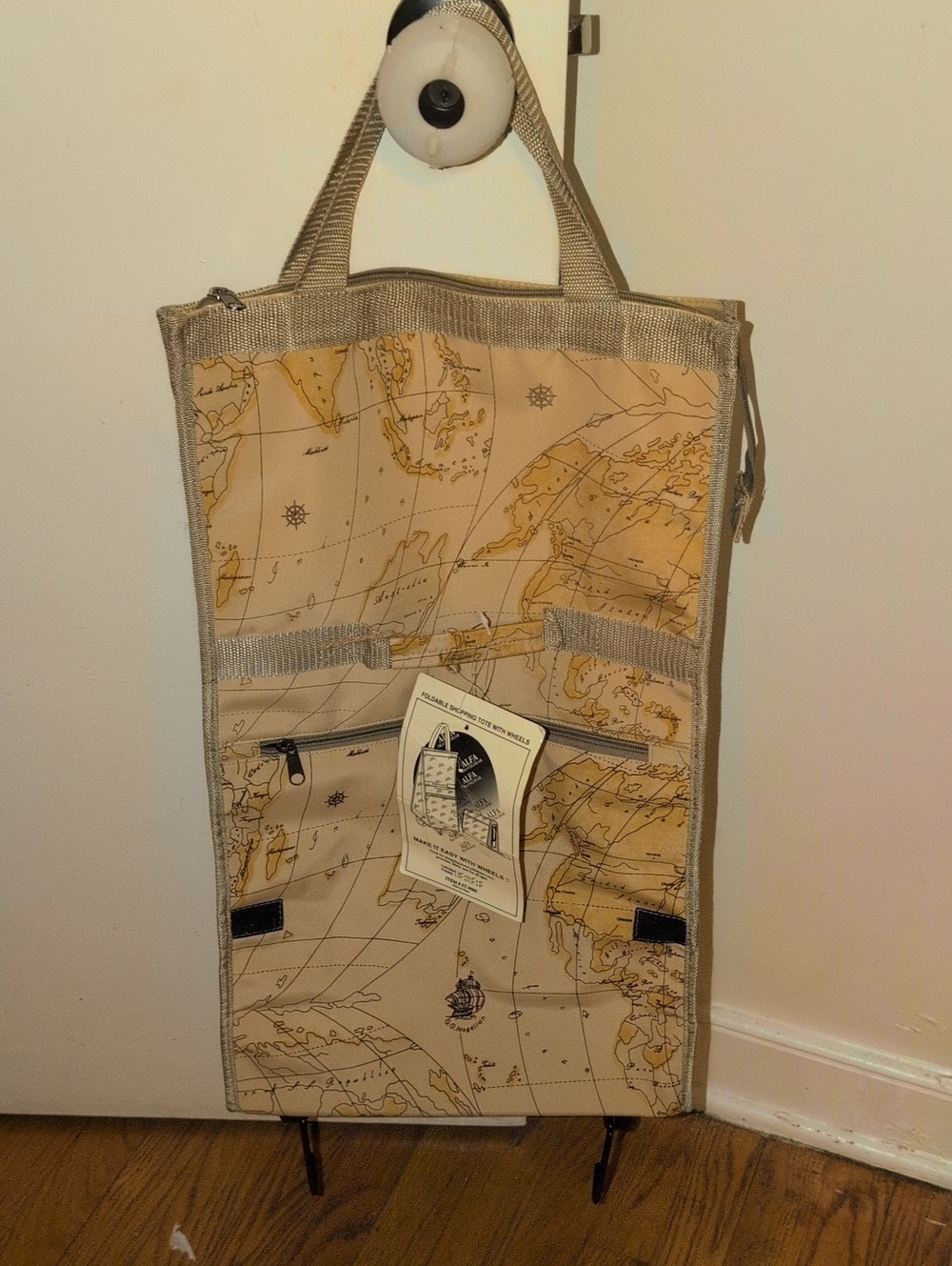 Beige Map-Print Hanging Toiletry Organizer for Men